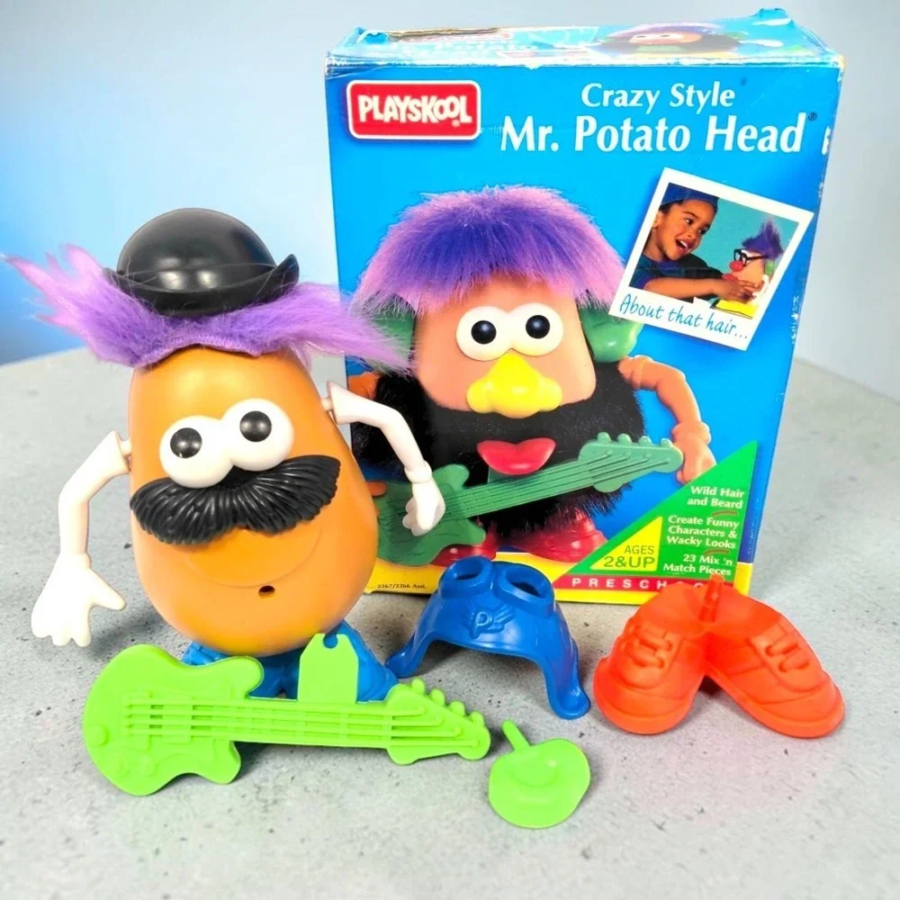 VTG 90's Playskool Crazy Style Mr Potato Head Box Set Purple Hair Guitar 1994